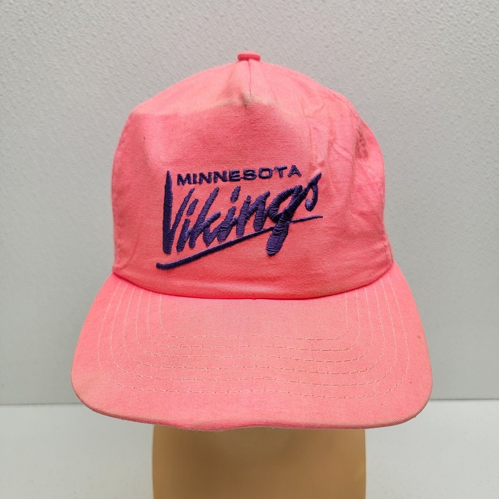Vintage New Era NFL Minnesota Vikings Neon Pink Nylon Script Snapback Hat